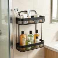 Panier de rangement mural à 2 niveaux en fil de fer avec poignées, organisateur moderne pour comptoir, idéal pour salle de bain, cuisine, épices et articles de toilette