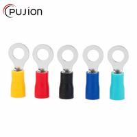 PUJION RV5.5-6 100개/봉투 절연 링 구리 케이블 러그 터미널 주석 도금 PVC 전선 터미널