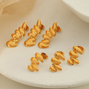 Irregular Teardrop Stud Earrings 18K Gold Plated <b>Titanium</b> Steel Women's Jewelry Fashion Drop Earrings EH628 - Product Image 1