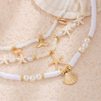 Ensemble de collier pendentif en acrylique conque avec perle imitée Boho pour femmes tendance dames tour de cou perlé accessoires de bijoux de mode