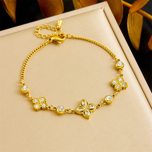 European American Fashion Diamond Flower Tassel Necklace <b>Bracelet</b> Earring <b>Set</b> Stainless Steel Party Jewelry - Product Image 3