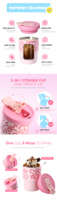 Gobelet à paille personnalisable 3-en-1, 14 oz, rose, avec couvercle à ouverture large pour boire, anti-fuite, réutilisable, pour café
