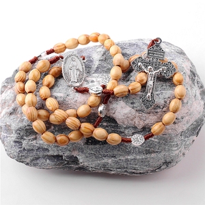 Cuentas de madera marrón claro de 8x10mm, nudo tejido, collar con abalorio de la Virgen María, artículos religiosos, joyería para oración - Product Image 5