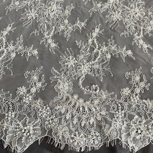 Top End Pháp Trắng Chantilly Đính Cườm Sequins Ren Hoa Thêu Cưới Bridal Ren Váy Vải - Product Image 2