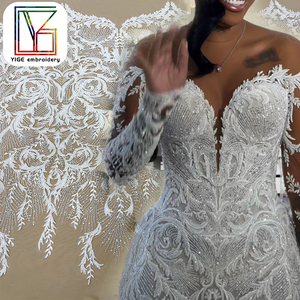 Tessuto in Pizzo Africano di Lusso con Perline e Ricami in Tulle, Tessuto Bianco con Paillettes e Perline Pesanti <span class=keywords><strong>per</strong></span> <span class=keywords><strong>Abiti</strong></span> <span class=keywords><strong>da</strong></span> <span class=keywords><strong>Sposa</strong></span> - Product Image 6