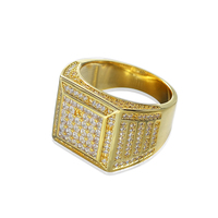 Bague pour homme en cuivre plaqué or 18 carats et argent sterling 925 avec diamants CZ glacés, prix abordable pour les garçons