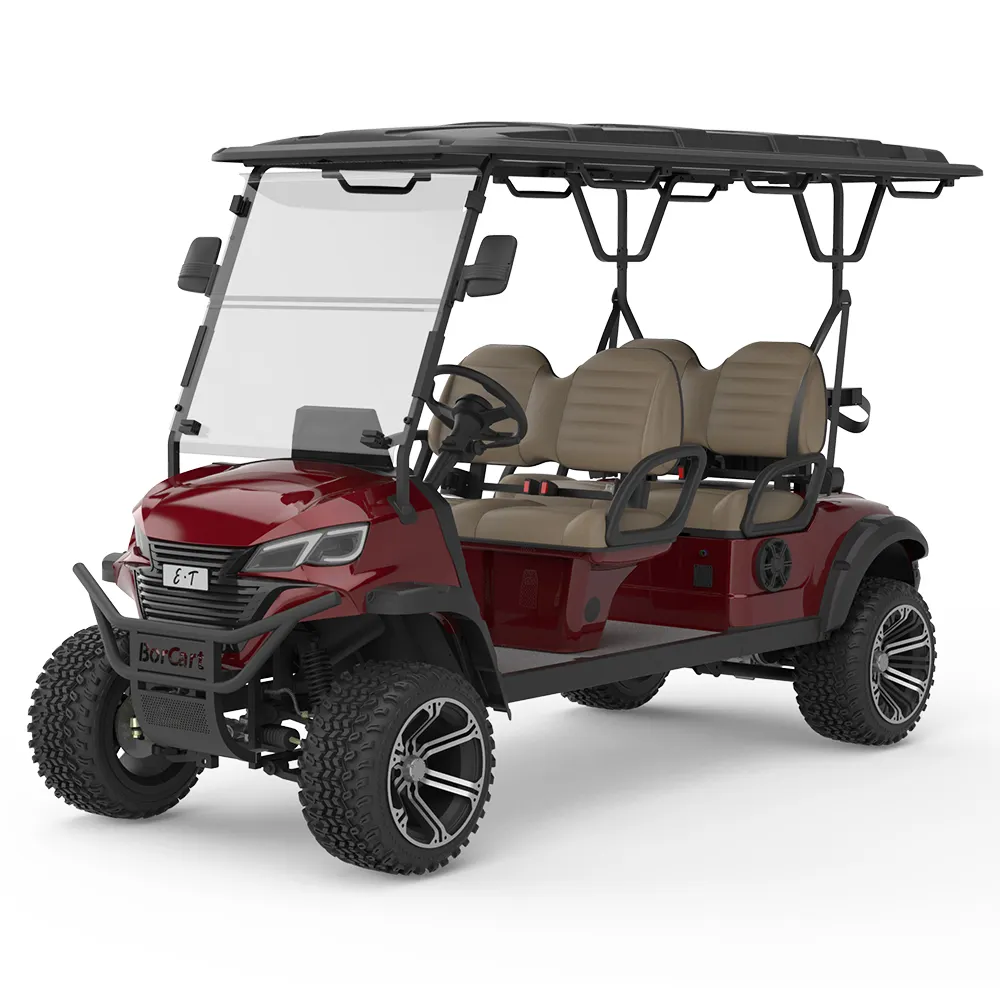 Borcart 2024 Pneus Off Road de alta qualidade, carrinho de golfe de 4 lugares, carrinho de golfe elétrico com baterias de lítio, carrinho de golfe