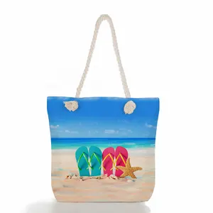 China factory hot style women's coarse rope starfish shell printed cotton rope shoulder beach bag