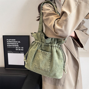 Sac en cuir de vachette de Style japonais avec logo personnalisé promotionnel pour femmes 2025 nouveau sac à cordon littéraire Simple polyvalent - Product Image 4