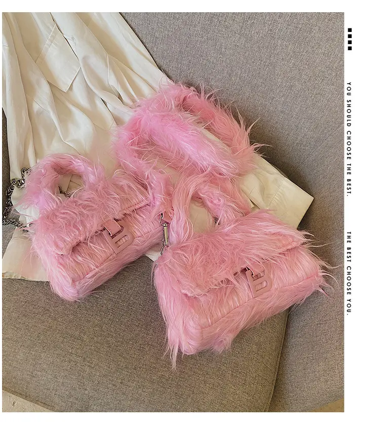 INS fashion solid pink black infant baby girls fur bag fashion wholesale mini furry purse