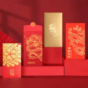 Özel Logo lüks çin yeni yıl Hong Bao şanslı kırmızı zarf paket para çantası tasarrufu zarflar soyadı kırmızı cüzdan paketleri