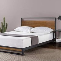 Cadre de lit moderne en métal capitonné avec demi-tête de lit et lattes en bois pour hôtels et chambres