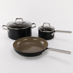 Juego de Ollas y Sartenes Antiadherentes <span class=keywords><strong>AXA</strong></span> de 3 Piezas con Revestimiento Cerámico, Sin PTFE ni PFOA, Color Negro Mate, Apto para Gas e Inducción, para Uso Doméstico - Product Image 1