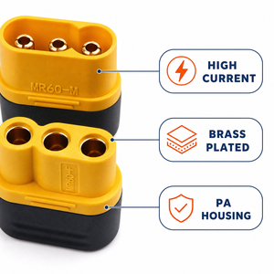 Connettore MR60 a 3 pin 30A-60A ad alta corrente, in ottone placcato, con alloggiamento in PA, spina maschio/femmina, guaina per connessione ESC motore brushless - Product Image 2