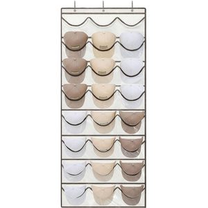 Over The Door Baseball Cap Organizer 24 Pockets <b>Hat</b> Rack Space Saving Storage For Closet Beige Oxford Material - Product Image 1