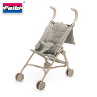 Poussette de poupée vintage Dollri Starri Premium Product Grey Green Fabric Pattern avec sac à dos pour poupées jusqu'à 18 ''Doll Carriage