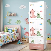 Bestseller Cartoon Kleiderschrank mit Aufhängemöglichkeit 4-Schichtiger Kinder-Kleiderschrank Einfach und Robust mit Schubladen Babyzimmer-Schrank mit Türen