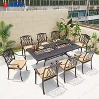 Table de barbecue coréen d'extérieur au design traditionnel durable, table à manger en aluminium moulé, chaises, parc, cour, hôtels, villas