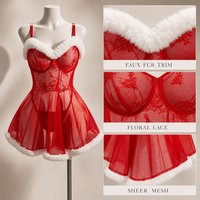 Ensemble de lingerie sexy en dentelle rouge de Noël