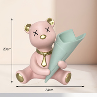 Statue d'ours en résine avec vase à fleurs, ornement moderne pour la maison, figurine d'ours orange avec vase