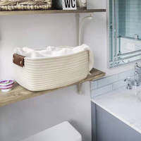 Panier de rangement en corde de coton blanc, nouveau design, tissé à la main, avec poignées en PU durables, pour le rangement des jouets
