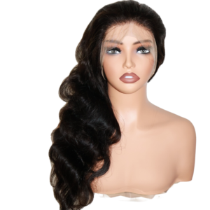Timeless Beauty with Premium 100 Human Hair Body Wave Lace Front Wig Natural Black Body Wave Swiss Lace Wig - Product Image 1