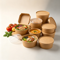 Conteneur alimentaire en papier kraft blanc imprimé sur mesure, bol à soupe et salade jetable avec couvercle, revêtement PE PLA de qualité alimentaire, vente en gros
