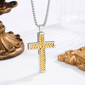 Mens <b>Cross</b> Pendant Necklace Stainless Steel 18K Gold Plated Christian Faith Durable Non Tarnish Hypoallergenic Bulk Jewelry Gift - Product Image 6