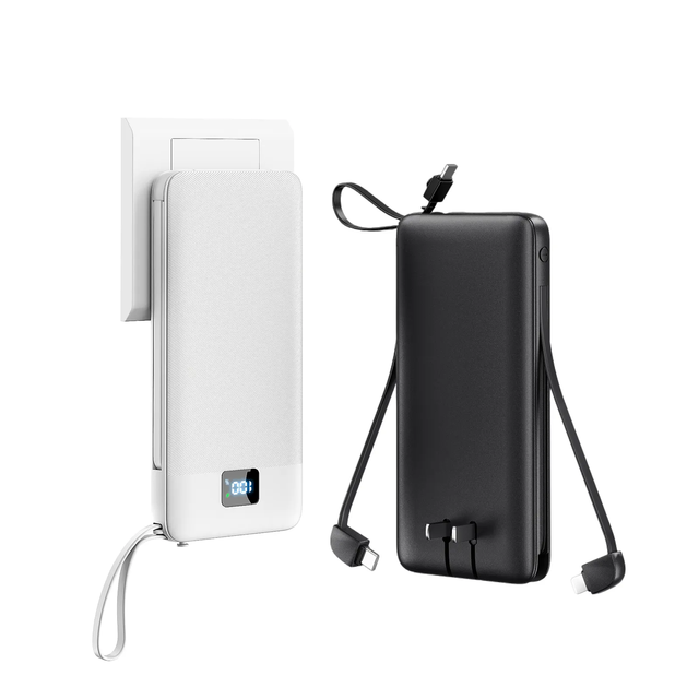 Portable Slim 10000mAh Travel Power Bank 22.5W Fast Charging External Battery AC Wall Plug Mini USB Charging Cables Included