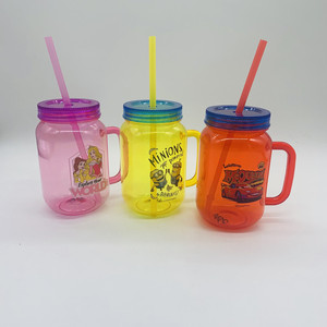 400ml 450ml 500ml 16oz Custom <strong>Mason</strong> <strong>Jars</strong> With Lids and Straws in <strong>Bulk</strong> Plastic <strong>Mason</strong> Juice Drinking Cups With Handle - Product Image 2