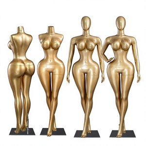 <span class=keywords><strong>Mannequin</strong></span> femme transfrontalier pleine grandeur en fibre de verre, taille cintrée, poitrine et fessiers généreux, avec vitrine dorée - Product Image 1