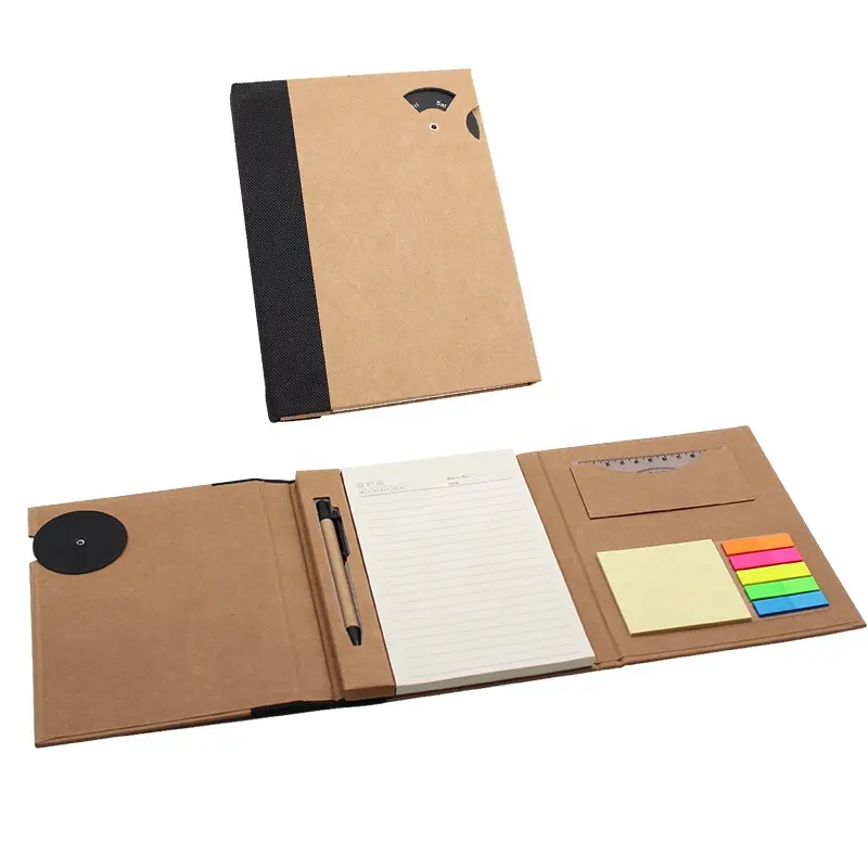 โปรโมชั่น Eco องค์กร Notepad โน๊ตบุ๊คพับกระดาษคราฟท์แผ่นบันทึกบันทึกเหนียวและชุดปากกา