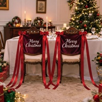 2 Pièces – Élégantes Nœuds de Chaise Brodés Joyeux Noël Personnalisés en Velours pour Chaises de Salle à Manger de Noël