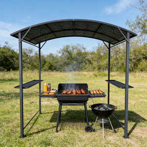 Gazebo para Barbacoa de Acero/Aluminio, para Exteriores, con Estructura de Acero, Techo de Policarbonato de Doble Nivel, con Estantes, PGL2412 - Product Image 5