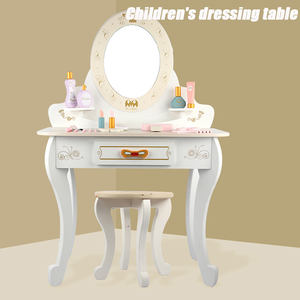 โต๊ะเครื่องแต่งหน้าจำลอง,ชุดเครื่องสำอางของเล่นเด็กผู้หญิงสไตล์นอร์ดิกโต๊ะเครื่องแป้งไม้สีขาวและสีชมพู - Product Image 2