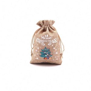 Sac cadeau en lin écologique personnalisé avec cordon de serrage pour Noël, pochette et sac de rangement pour bonbons et cadeaux de fête - Product Image 4