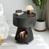 Table d'appoint noire créative en forme de chat avec roulettes universelles, table basse mobile pour salon, table de chevet, petite table de rangement