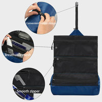 Trousse de Toilette Suspendue de Voyage, Organisateur de Kit de Lavage à 3 Compartiments en Maille Ripstop, Portable pour Maquillage, Douche, Cosmétiques, Salle de Bain, Camping avec Crochet