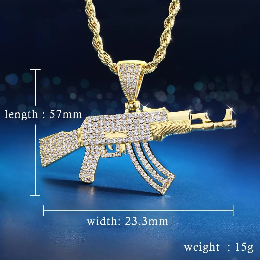 KRKC Hip Hop Jewelry - 14K Gold Plated AK47 Gun Pendant