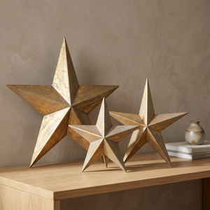 Metal Triangle Wall Sculpture Set of 3 Modern Farmhouse Style Christmas & Diwali <b>Ornament</b> Gold Finish Home Decor <b>Shelf</b> Display - Product Image 1