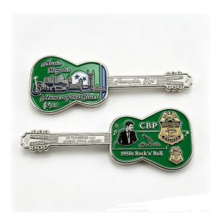 Custom Metal Guitar-Shaped Dual-Sided Hard Enamel Commemorative Challenge Coin-Memphis Nashville Souvenir - Product Image 1
