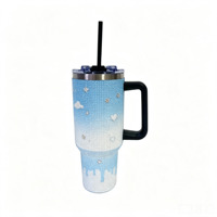 Gobelet isotherme en acier inoxydable de 40 oz, décoré de cristaux de strass avec double couvercle et poignée fixe, grande capacité, idéal pour la voiture