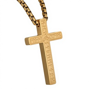 Cruz de Acero Inoxidable Unisex con <span class=keywords><strong>Runas</strong></span> Nórdicas Vikingas, Estilo Europeo Americano, Pulido, con Bambú - Product Image 1
