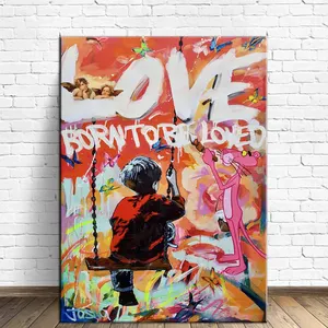 स्ट्रीट भित्तिचित्र कला लड़का और लड़की कैनवास पेंटिंग बैंक्सी प्यार कलाकृति पोस्टर प्रिंटों आधुनिक सार दीवार कला की तस्वीर गृह सजावट