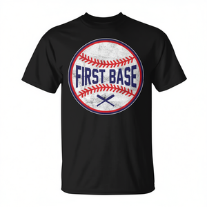 First Base Baseball T-Shirt pour homme en coton noir à col rond et manches courtes, vêtements de sport - Product Image 3