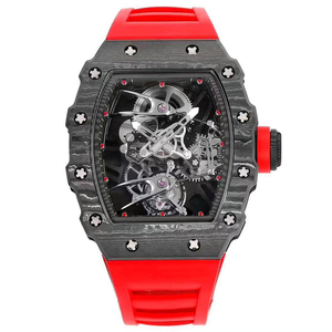 Montre mécanique tourbillon haut de gamme avec bracelet en caoutchouc rouge, idéale pour les soirées formelles, le quotidien, les voyages, élégante montre-bracelet haut de gamme pour homme - Product Image 1