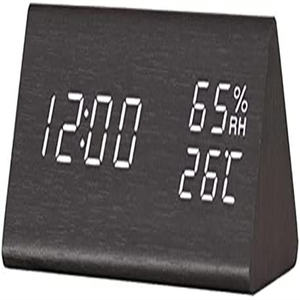 LED ไม้อุณหภูมิความชื้นเสียงเปิดใช้งานนาฬิกาปลุก - Product Image 4