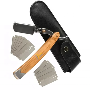 Rasoir à bord droit avec logo personnalisé pour hommes avec manche en bois Outil de rasage jetable pour le visage et le corps Lames remplaçables Épilation - Product Image 4