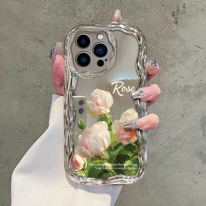 Coque de téléphone rafraîchissante pour femme avec motif de fleurs roses vives et bord ondulé électroplaqué pour <span class=keywords><strong>iPhone</strong></span> 17, 16, 15, 14 Pro Max, 13, <span class=keywords><strong>12</strong></span>, 11 - Product Image 4