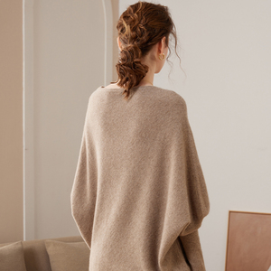 비싼 여자의 긴 느슨한 슬림 핏 캐시미어 스웨터 니트 라운드 넥 전체 소매 숄 케이프 100% 캐시미어 - Product Image 4